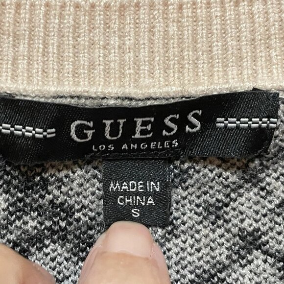 GUESS Tan & Black Tamelia Animal-Print Cropped Sweater Sz S - Picture 3 of 9